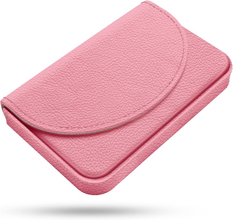 Xavier Business Card Holder，PU Leather Business Card Case Color Printing Pattern Card Holder Wallet，Pockets Magnetic Credit Card Holders for Men and Women，Pink - Image 1